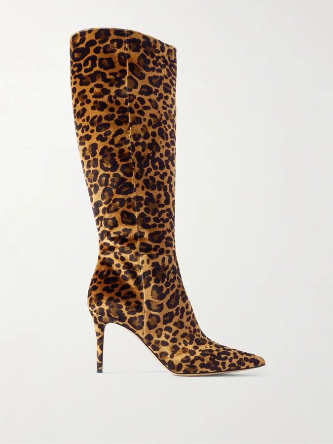Gianvito Rossi - Leopard-print Velvet Knee Boots - Animal print