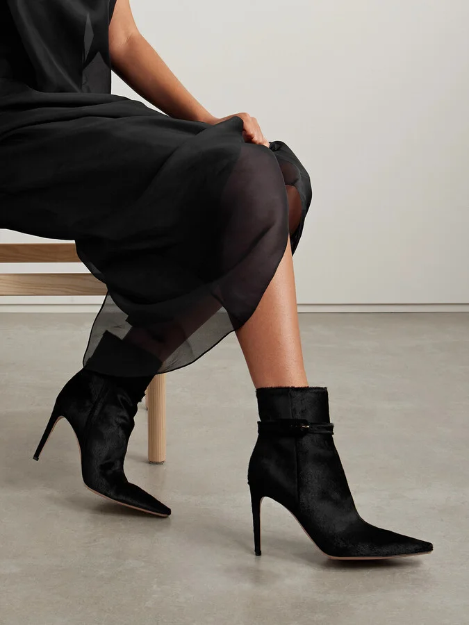 Gianvito Rossi - Linsay 95 Buckled Calf Hair Ankle Boots - Black - Image 2