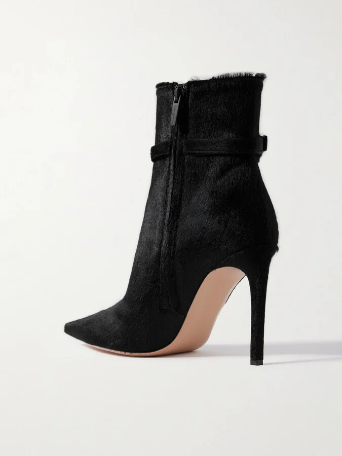 Gianvito Rossi - Linsay 95 Buckled Calf Hair Ankle Boots - Black - Image 3