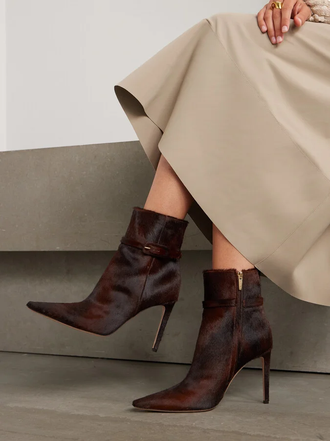 Gianvito Rossi - Linsay 95 Buckled Calf Hair Ankle Boots - Brown - Image 2