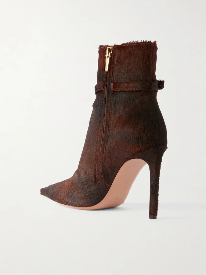 Gianvito Rossi - Linsay 95 Buckled Calf Hair Ankle Boots - Brown - Image 3