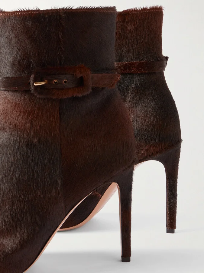 Gianvito Rossi - Linsay 95 Buckled Calf Hair Ankle Boots - Brown - Image 4