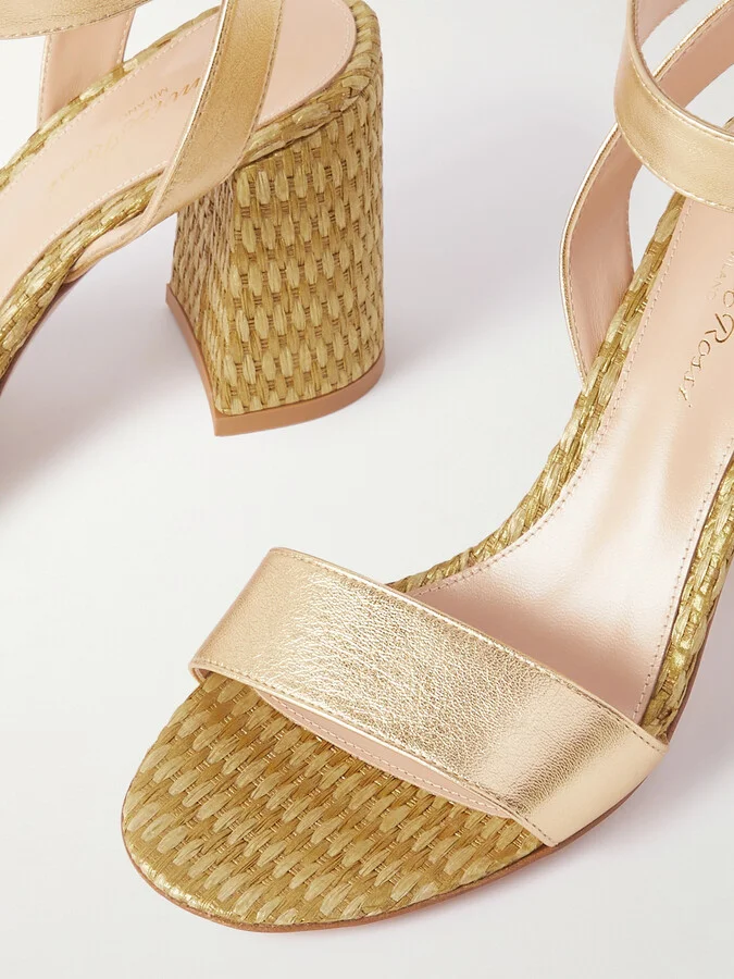 Gianvito Rossi - Luana 85 Leather And Raffia Sandals - Gold - Image 4