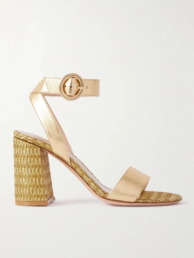 Gianvito Rossi - Luana 85 Leather And Raffia Sandals - Gold