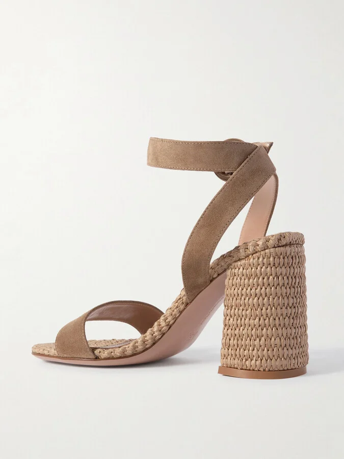 Gianvito Rossi - Luana 85 Suede And Raffia Sandals - Neutrals - Image 3