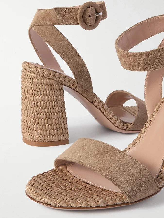 Gianvito Rossi - Luana 85 Suede And Raffia Sandals - Neutrals - Image 4