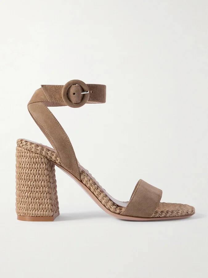 Gianvito Rossi - Luana 85 Suede And Raffia Sandals - Neutrals