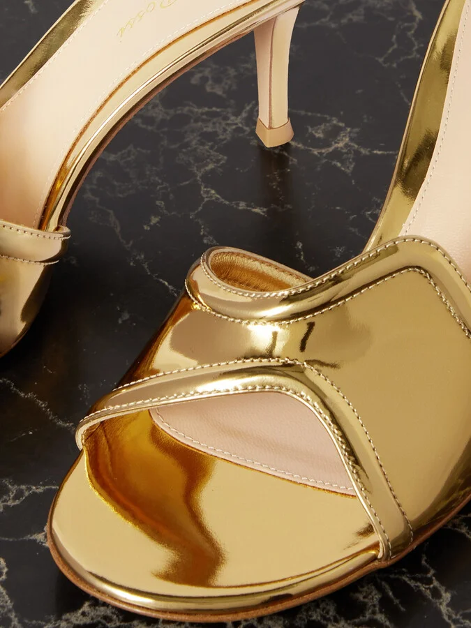 Gianvito Rossi - Lucrezia 70 Mirrored-leather Mules - Gold - Image 4