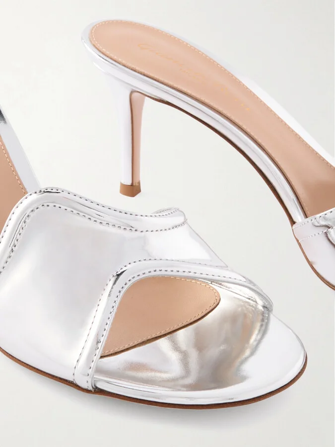 Gianvito Rossi - Lucrezia 70 Mirrored-leather Mules - Silver - Image 4