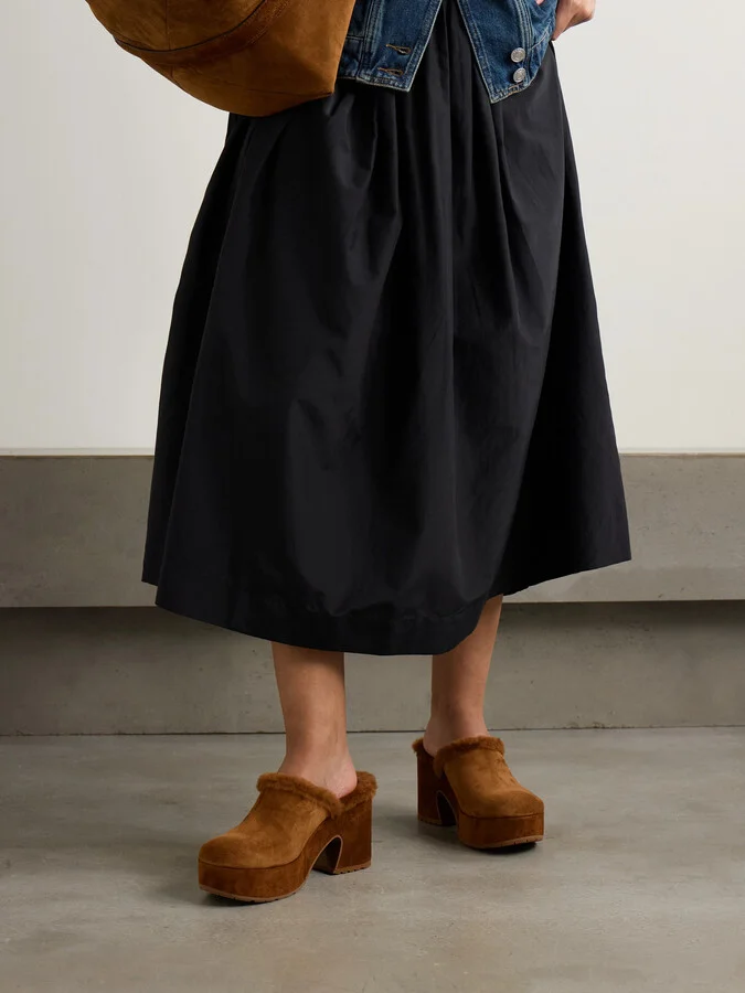 Gianvito Rossi - Lyss 55 Shearling-trimmed Suede Mules - Brown - Image 2