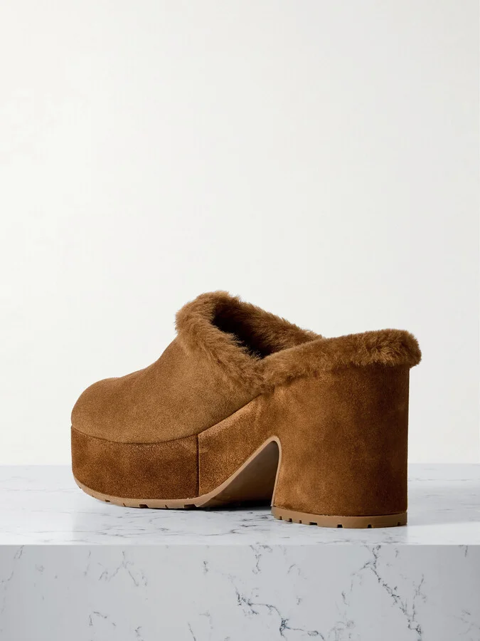 Gianvito Rossi - Lyss 55 Shearling-trimmed Suede Mules - Brown - Image 3