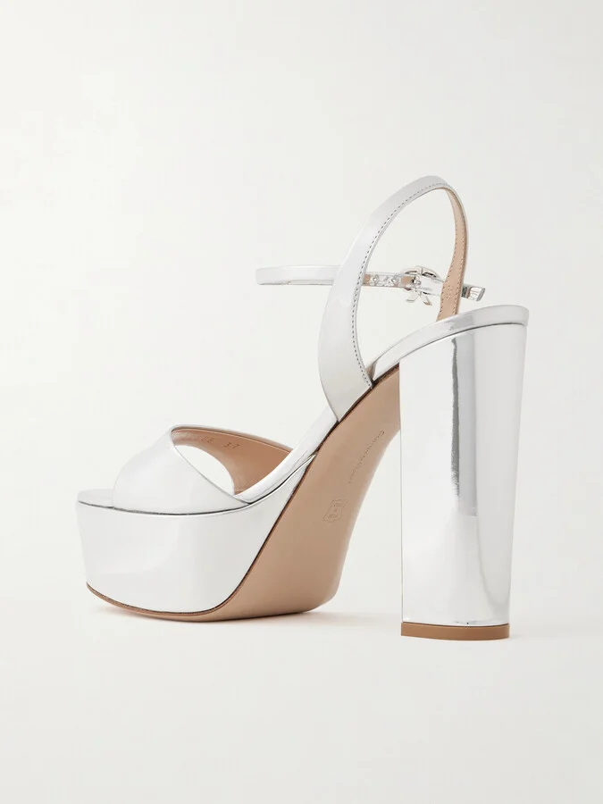 Gianvito Rossi - Marlena 85 Mirrored-leather Platform Sandals - Silver - Image 3