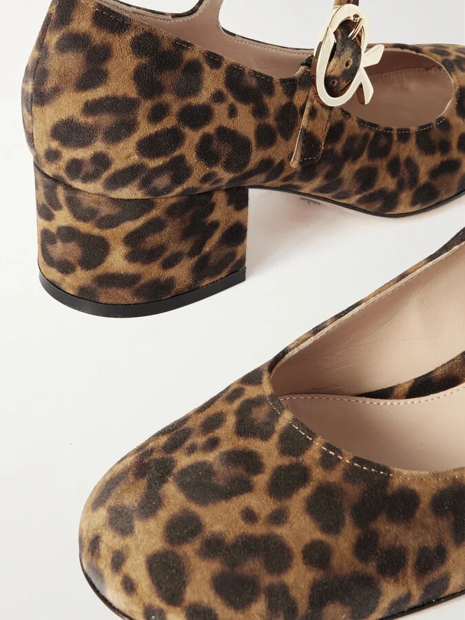 Gianvito Rossi - Mary Ribbon 45 Leopard-print Suede Mary Jane Pumps - Animal print - Image 4