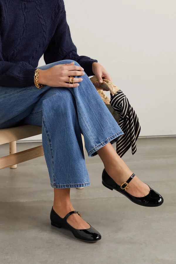 Gianvito Rossi - Mary Ribbon Atent-leather Flats - Black - Image 2
