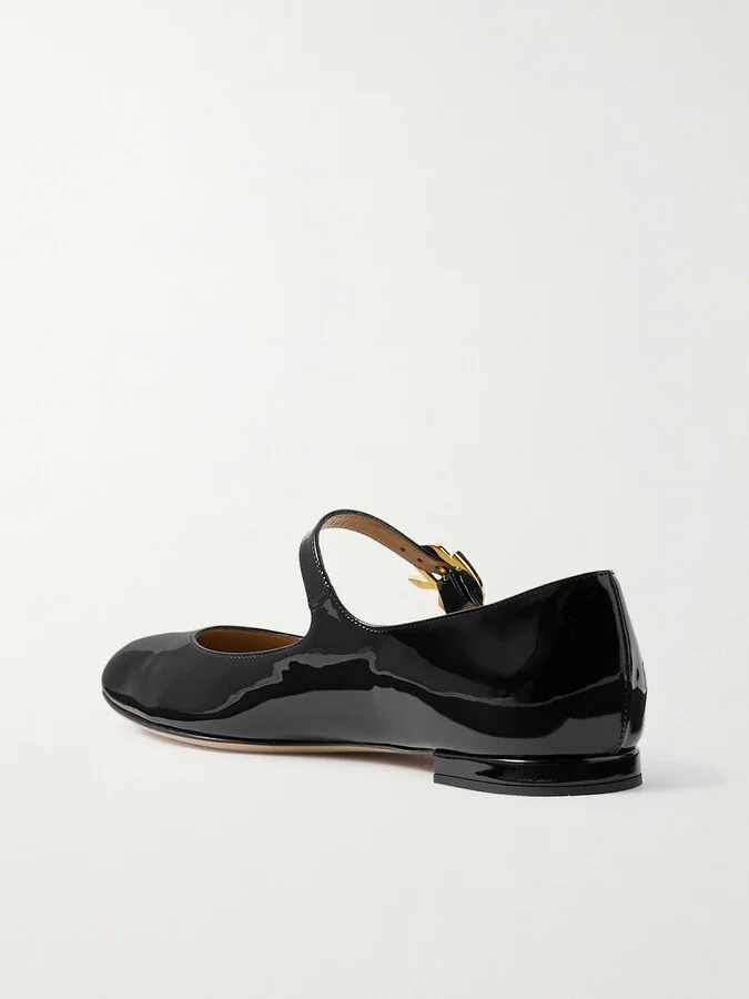 Gianvito Rossi - Mary Ribbon Atent-leather Flats - Black - Image 3
