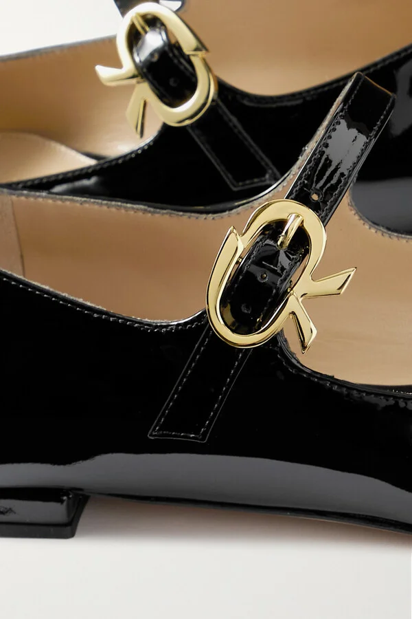 Gianvito Rossi - Mary Ribbon Atent-leather Flats - Black - Image 4