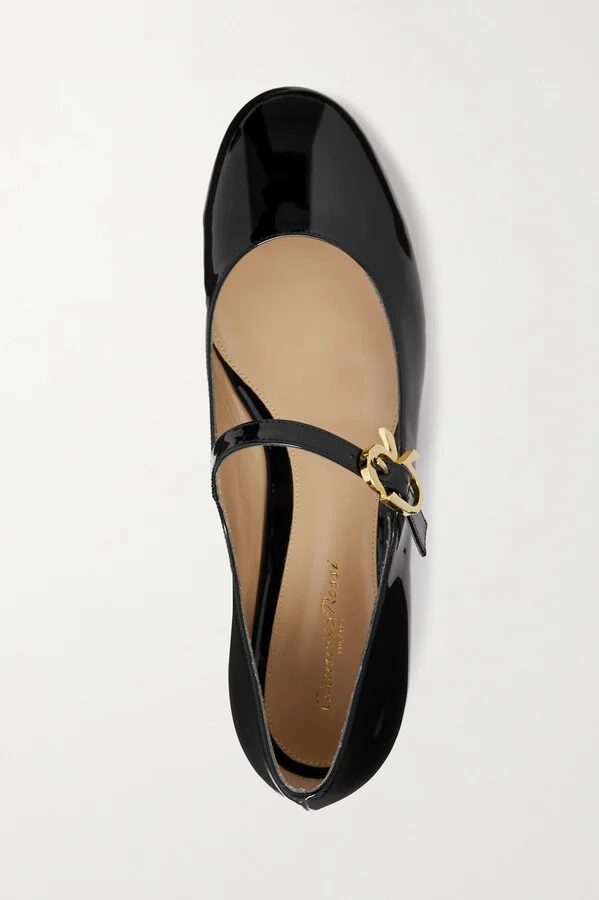 Gianvito Rossi - Mary Ribbon Atent-leather Flats - Black - Image 5