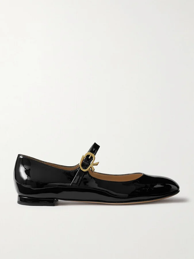 Gianvito Rossi - Mary Ribbon Atent-leather Flats - Black