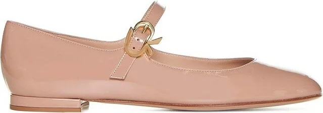 Gianvito Rossi Mary Ribbon Round-Toe Ballerinas