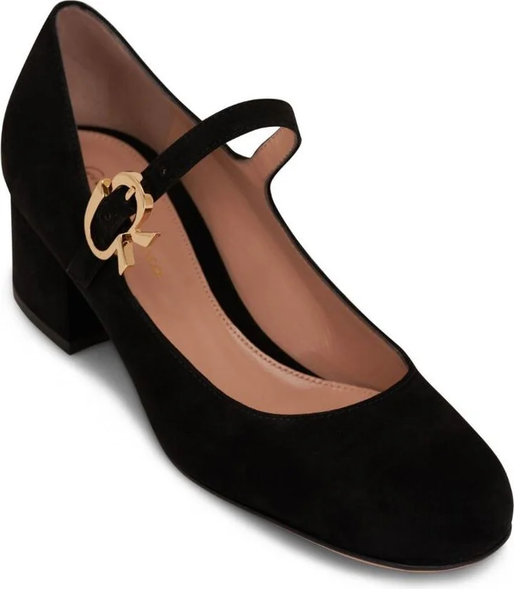 Gianvito Rossi Mary Ribbon Suede Pump Shoes - Image 2