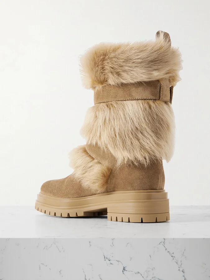 Gianvito Rossi - Maverick 35 Shearling And Suede Snow Boots - Brown - Image 3