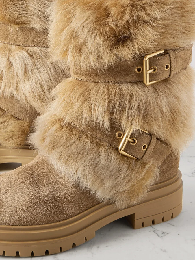 Gianvito Rossi - Maverick 35 Shearling And Suede Snow Boots - Brown - Image 4