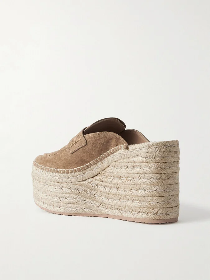 Gianvito Rossi - Maxilla 105 Suede Espadrille Wedge Mules - Brown - Image 3