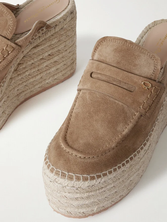 Gianvito Rossi - Maxilla 105 Suede Espadrille Wedge Mules - Brown - Image 4
