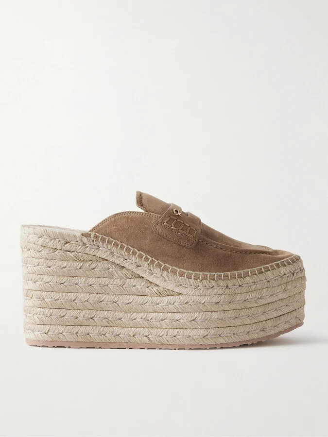 Gianvito Rossi - Maxilla 105 Suede Espadrille Wedge Mules - Brown