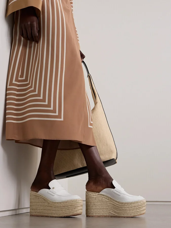 Gianvito Rossi - Maxilla 45 Leather Platform Wedge Loafers - White - Image 2