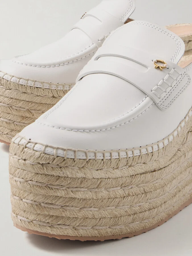 Gianvito Rossi - Maxilla 45 Leather Platform Wedge Loafers - White - Image 4