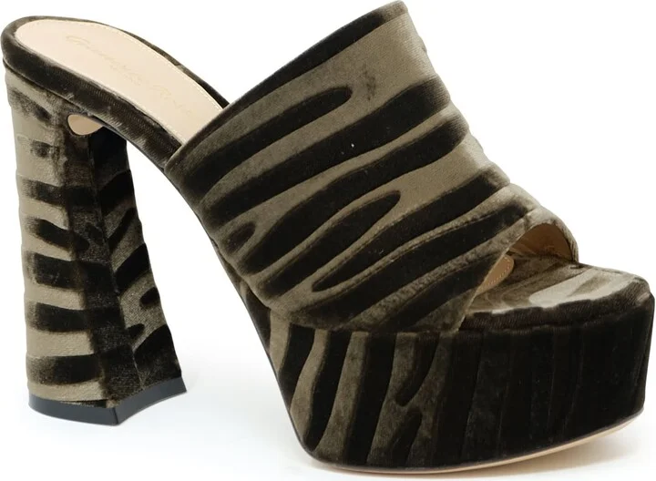 Gianvito Rossi Mink Zebra Print Velvet Mules - Image 2