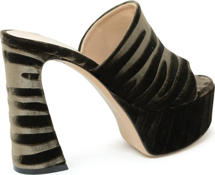 Gianvito Rossi Mink Zebra Print Velvet Mules - Image 3