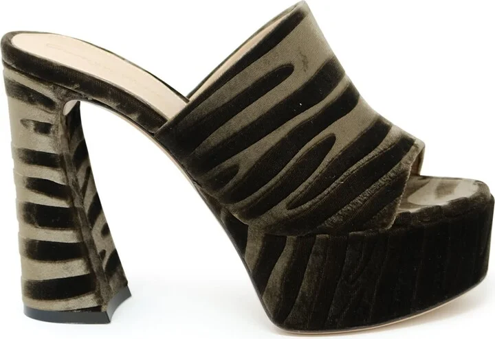 Gianvito Rossi Mink Zebra Print Velvet Mules