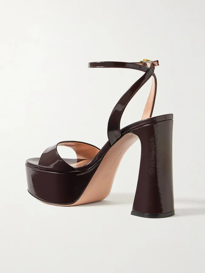 Gianvito Rossi - Nancy 110 Patent-leather Platform Sandals - Burgundy - Image 3