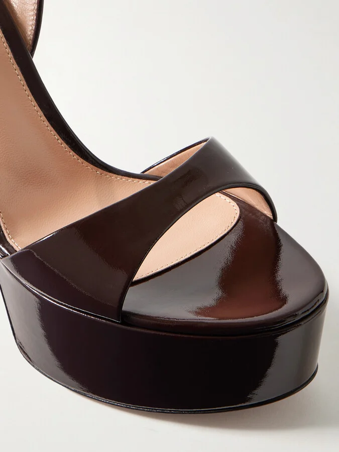 Gianvito Rossi - Nancy 110 Patent-leather Platform Sandals - Burgundy - Image 4