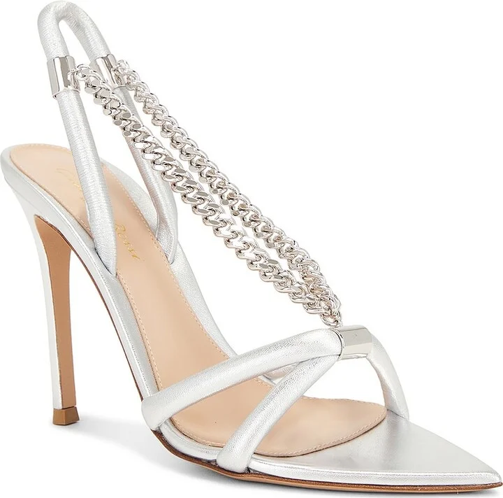 Gianvito Rossi Nappa Silk Heels in Metallic Silver - Image 2