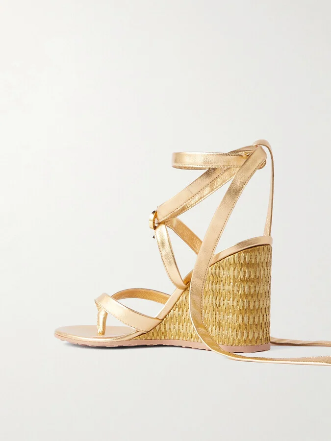 Gianvito Rossi - Oleg 85 Leather Wedge Sandals - Gold - Image 3