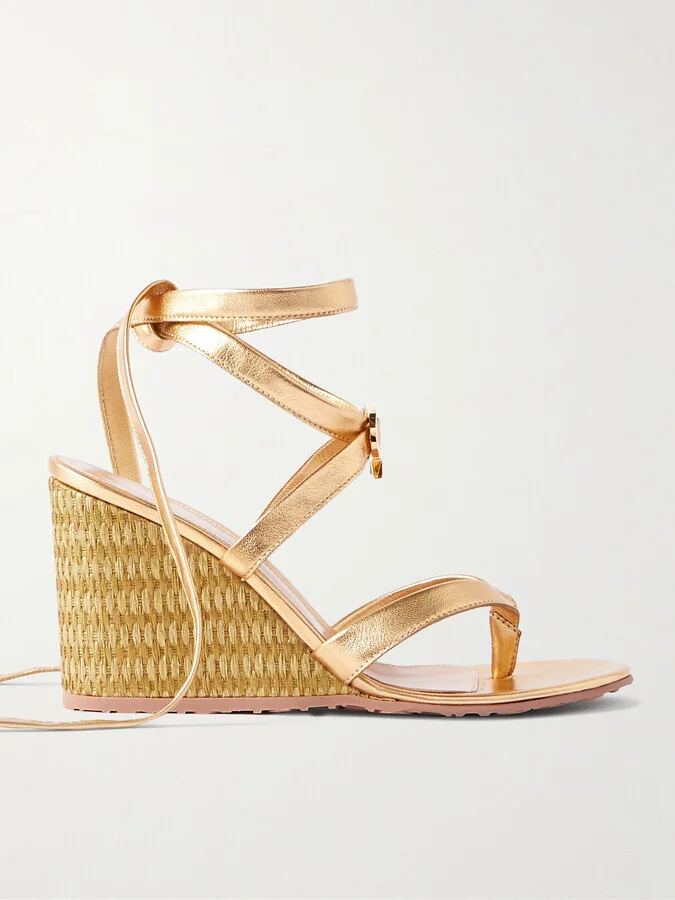 Gianvito Rossi - Oleg 85 Leather Wedge Sandals - Gold