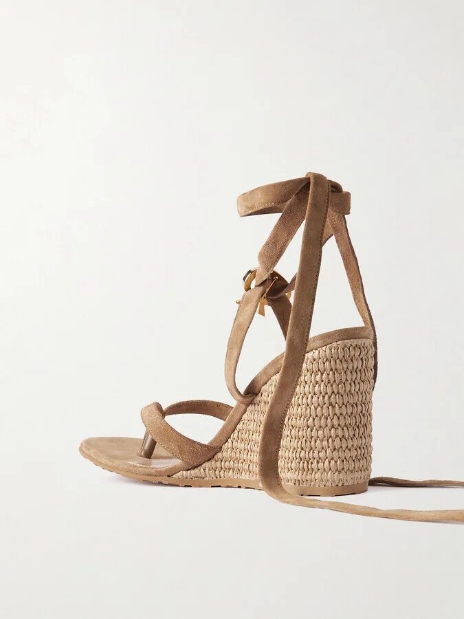 Gianvito Rossi - Oleg 85 Suede Wedge Sandals - Neutrals - Image 3
