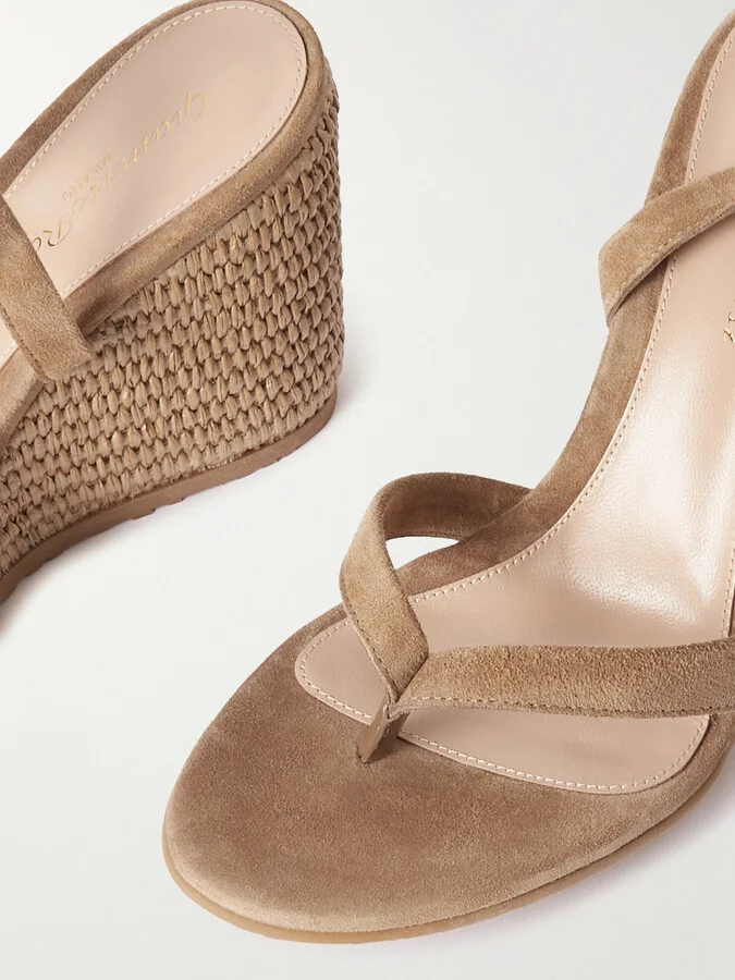 Gianvito Rossi - Oleg 85 Suede Wedge Sandals - Neutrals - Image 4