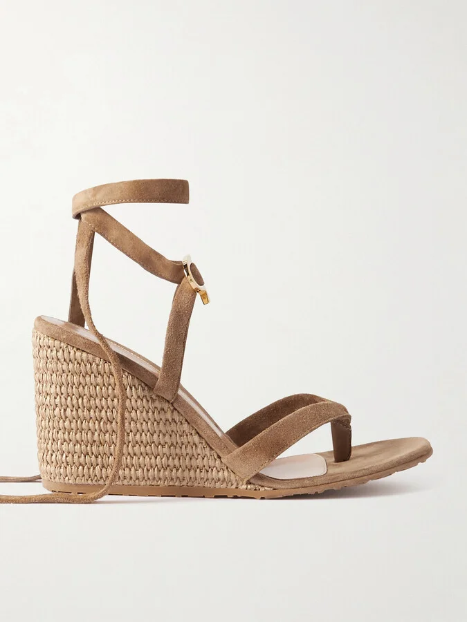 Gianvito Rossi - Oleg 85 Suede Wedge Sandals - Neutrals