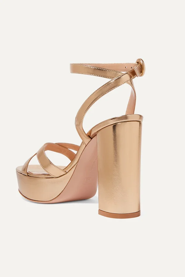 Gianvito Rossi - Poppy 120 Metallic Leather Platform Sandals - Gold - Image 3