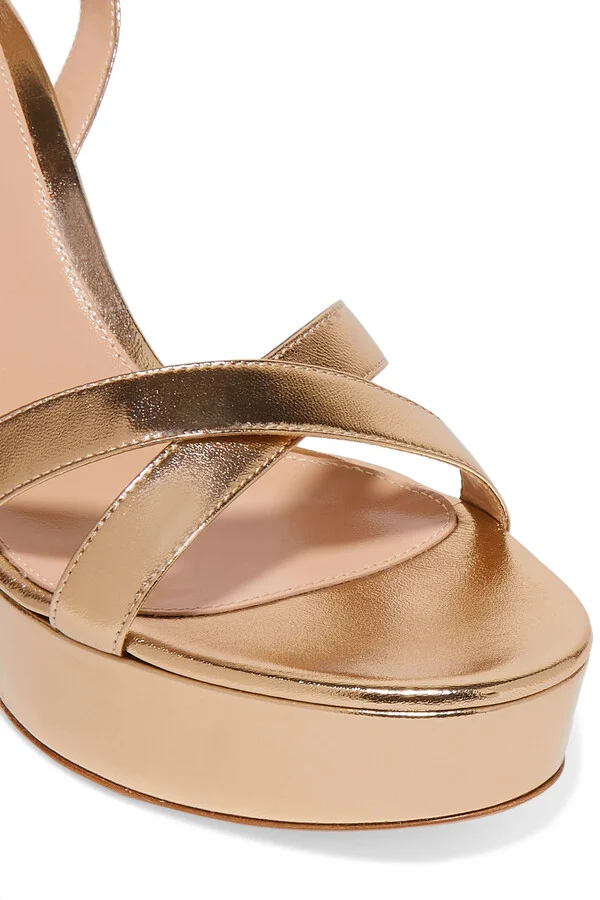 Gianvito Rossi - Poppy 120 Metallic Leather Platform Sandals - Gold - Image 5
