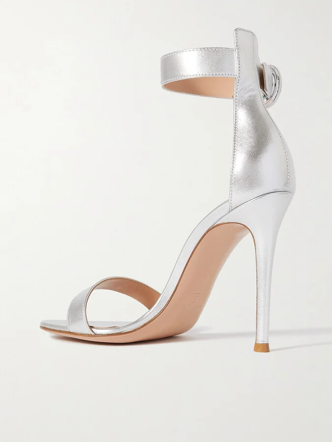 Gianvito Rossi - Portofino 105 Metallic Leather Sandals - Silver - Image 3