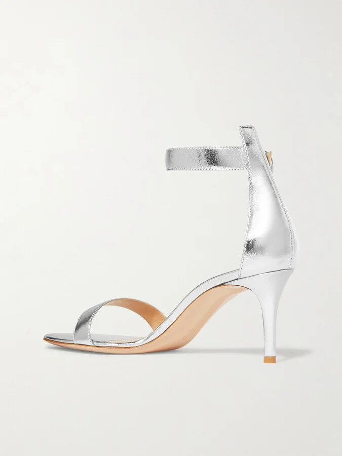Gianvito Rossi - Portofino 70 Metallic Leather Sandals - Silver - Image 3