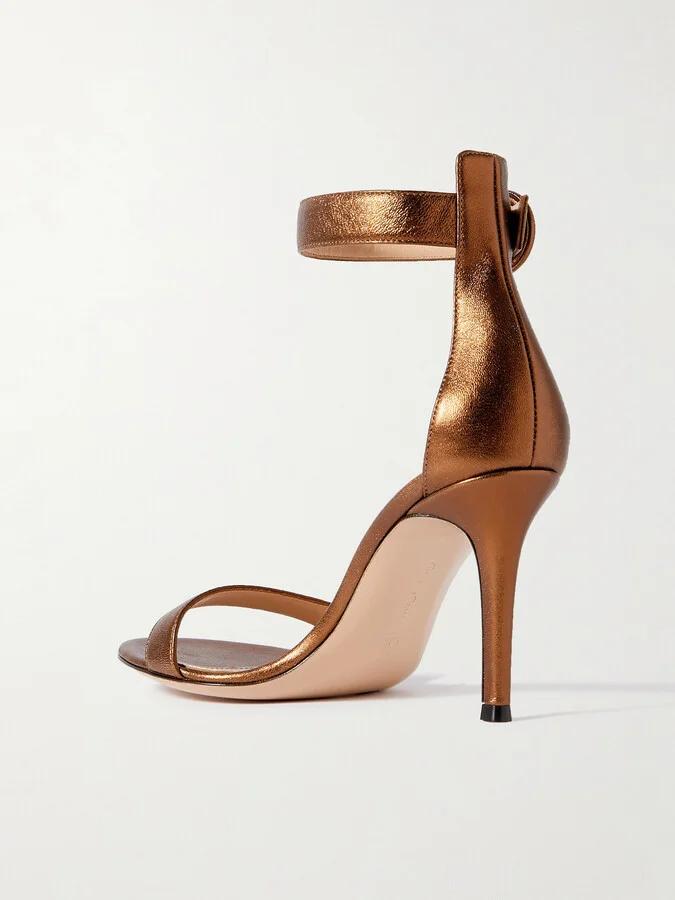 Gianvito Rossi - Portofino 85 Metallic Leather Sandals - Brown - Image 3