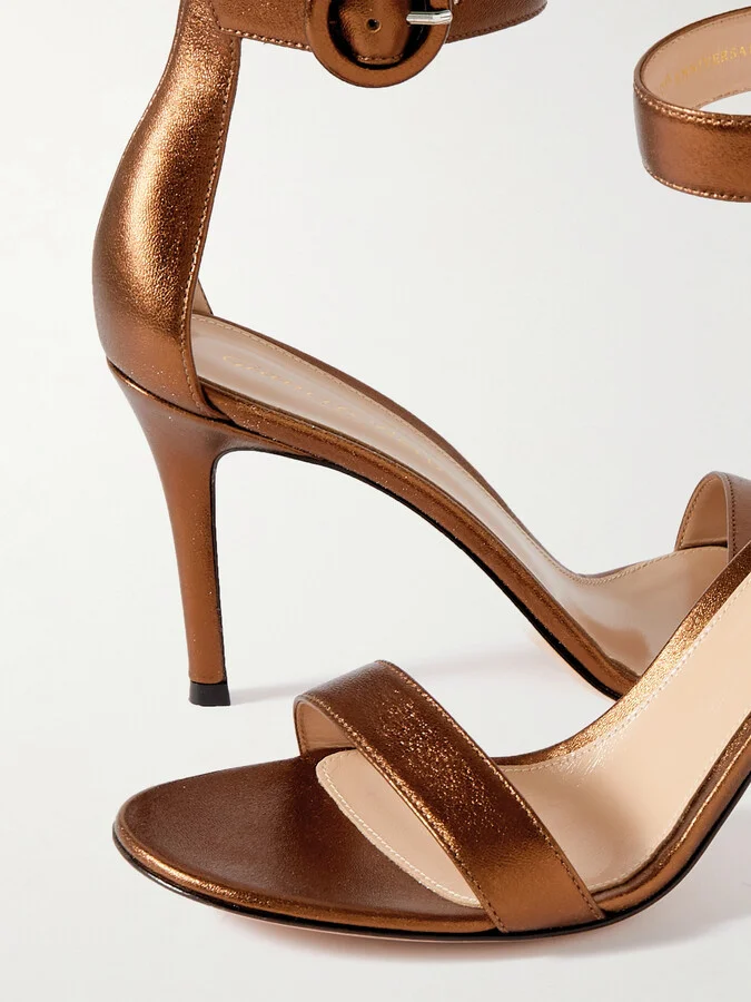Gianvito Rossi - Portofino 85 Metallic Leather Sandals - Brown - Image 4