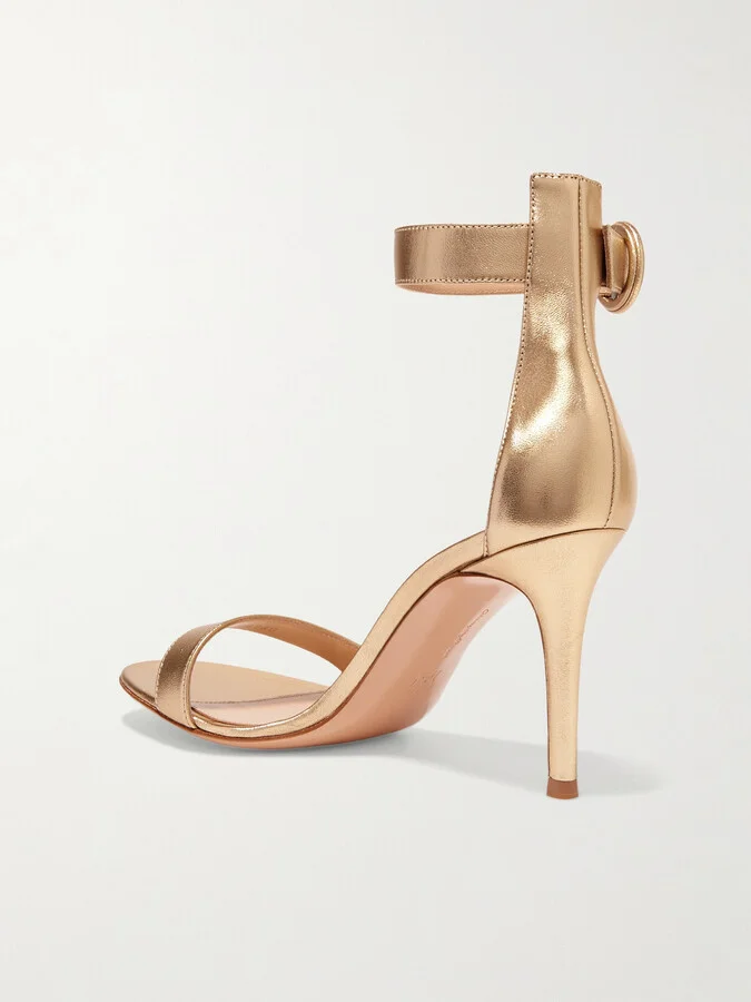 Gianvito Rossi - Portofino 85 Metallic Leather Sandals - Gold - Image 3