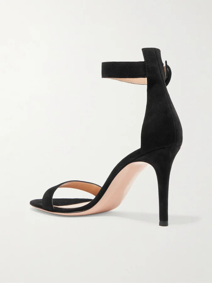 Gianvito Rossi - Portofino 85 Suede Sandals - Black - Image 3